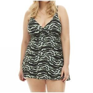 NEW ALWAYS FOR ME plus size nicole underwire swimdress in black riptide
